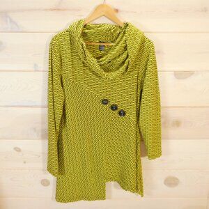 Ali Miles Women's size XL Cowl Neck Asymmetric Tunic Top Lagenlook Buttons